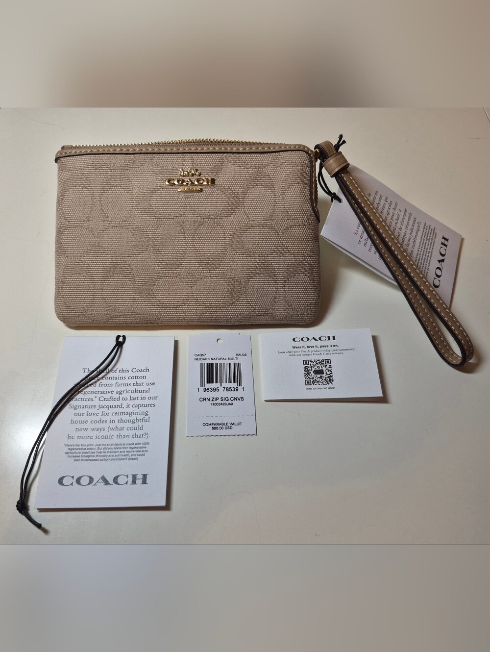 COACH Natural Canvas Zip Wristlet - Neutral Beige